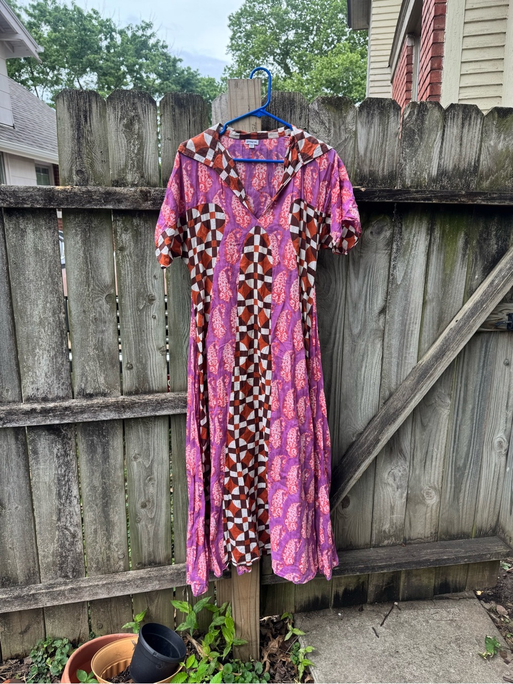 Gimaguas Pink and Brown Geometric & Paisley V-Neck Maxi Dress